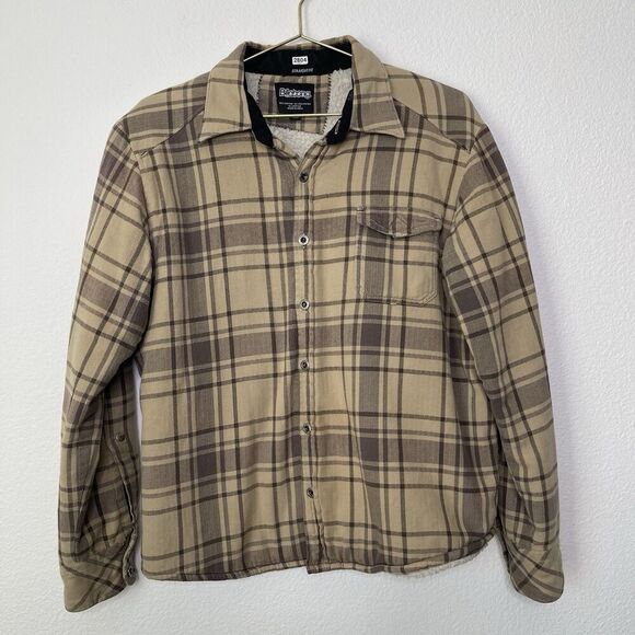 Billabong Mens Trucker Shirt/Jacket Small Tan Sherpa Lined Flannel Plaid Shacket - Picture 5 of 10